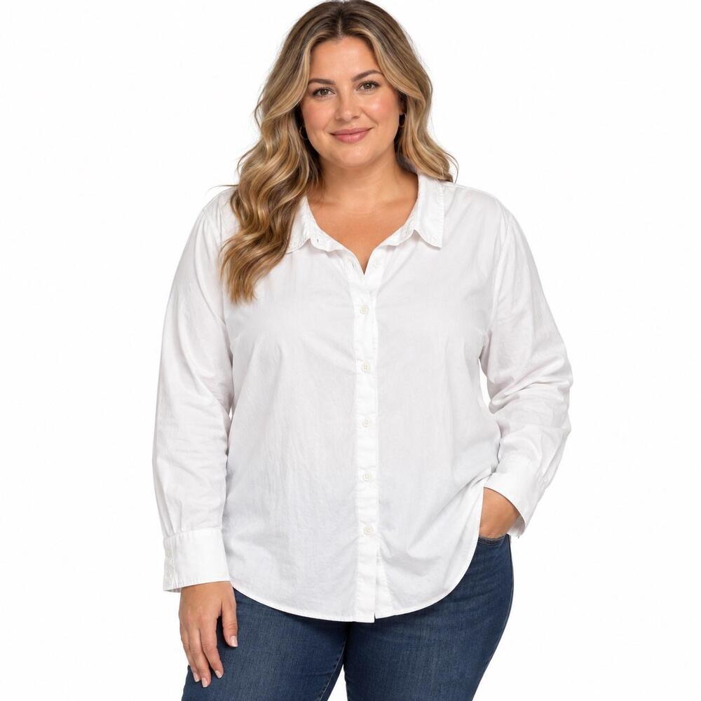 Soft Surroundings Shirt Womens 2X White Collared Button Front Long Sleeve Top